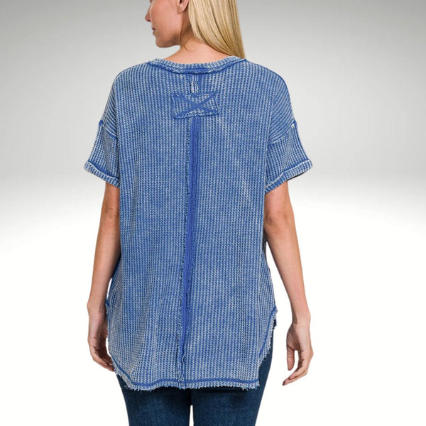 Rolled Sleeve Waffle Top