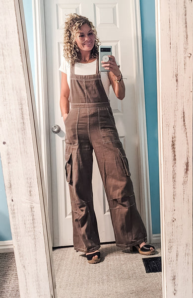 Cotton Twill Cargo Overall Jumpsuit-LOW STOCK