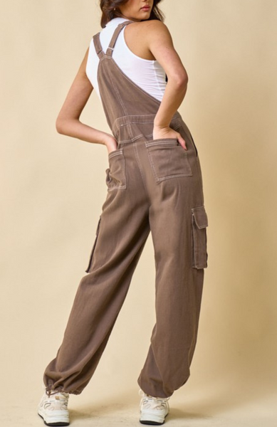Cotton Twill Cargo Overall Jumpsuit-LOW STOCK