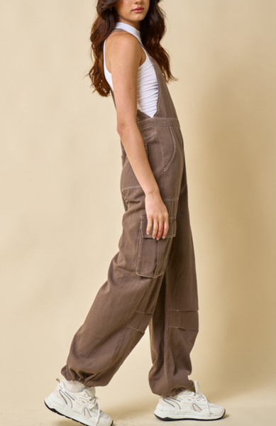 Cotton Twill Cargo Overall Jumpsuit-LOW STOCK