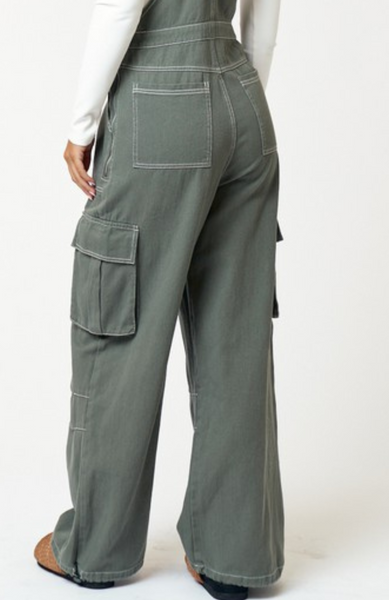 Cotton Twill Cargo Overall Jumpsuit-LOW STOCK
