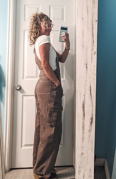 Cotton Twill Cargo Overall Jumpsuit-LOW STOCK