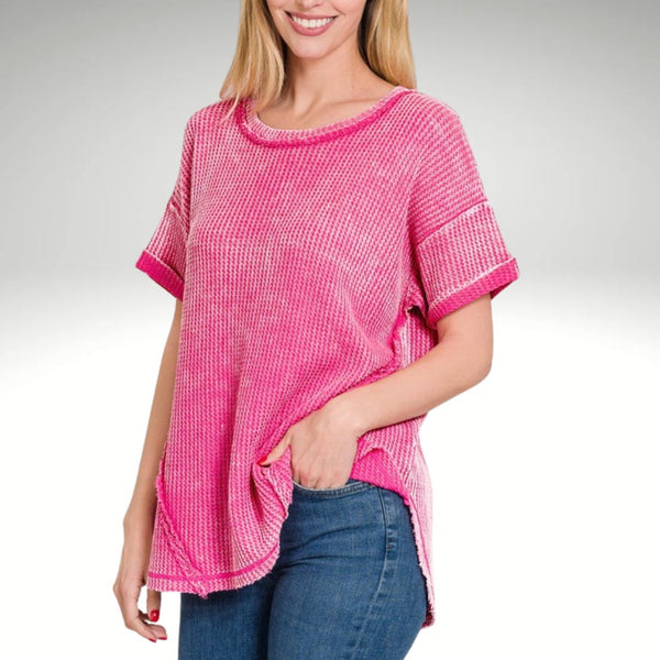 Rolled Sleeve Waffle Top