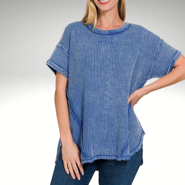 Rolled Sleeve Waffle Top