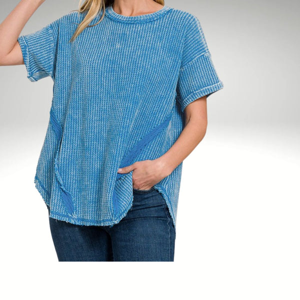 Rolled Sleeve Waffle Top