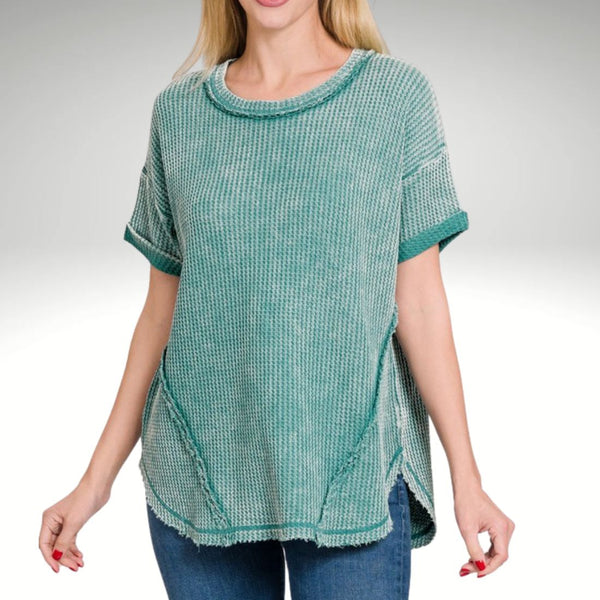 Rolled Sleeve Waffle Top