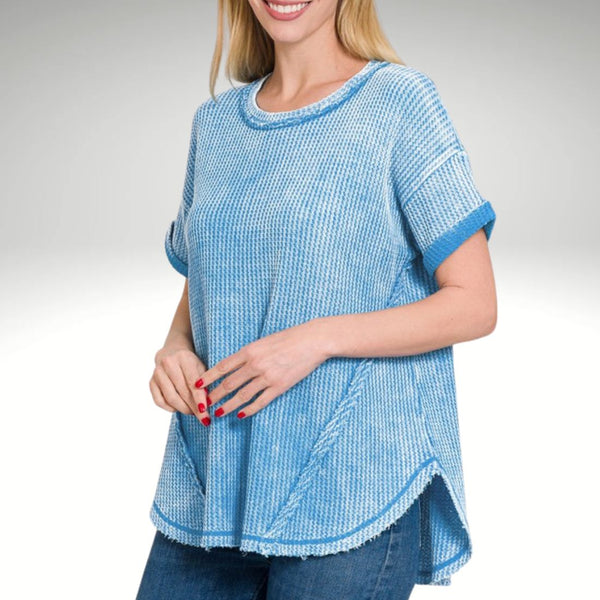 Rolled Sleeve Waffle Top