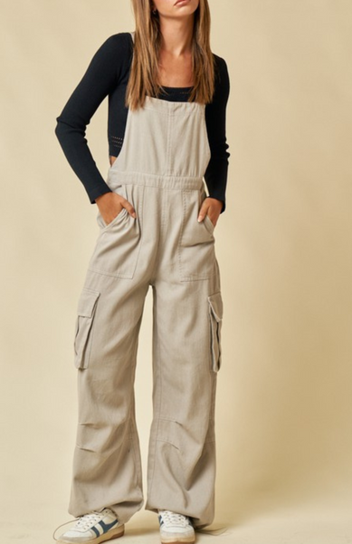 Cotton Twill Cargo Overall Jumpsuit-LOW STOCK