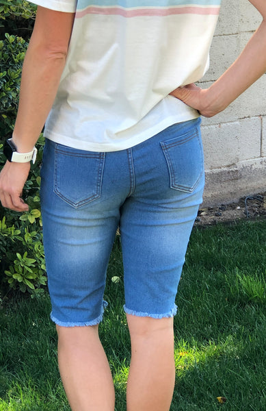 Frayed Hem Pull On Shorts-LOW STOCK