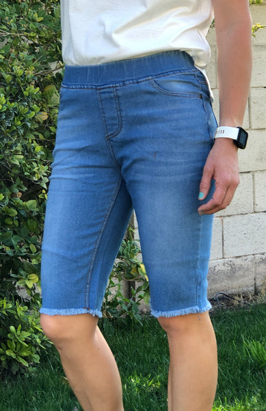 Frayed Hem Pull On Shorts-LOW STOCK