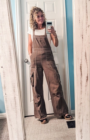 Cotton Twill Cargo Overall Jumpsuit