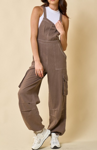 Cotton Twill Cargo Overall Jumpsuit-LOW STOCK