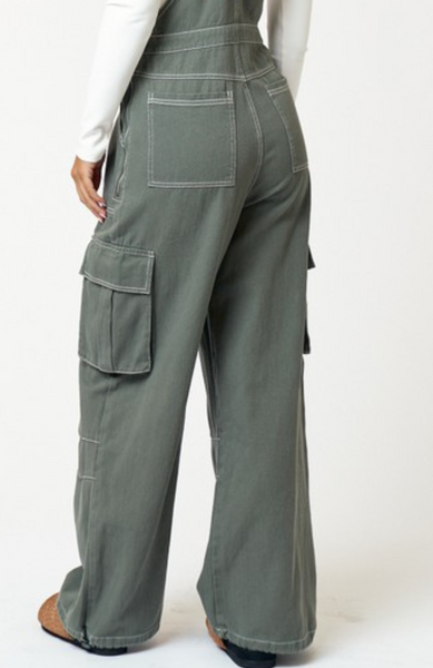 Cotton Twill Cargo Overall Jumpsuit