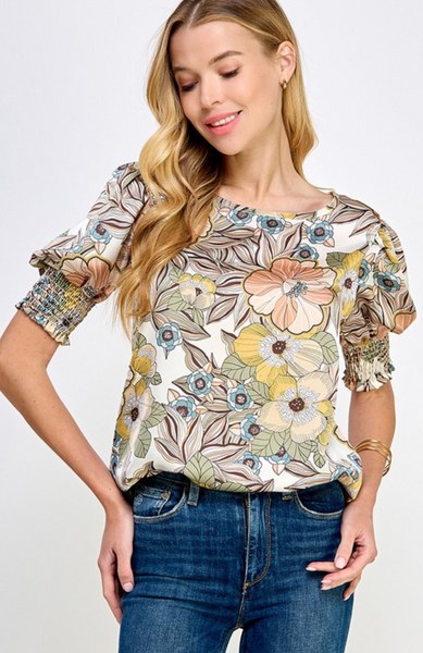 Smocked Sleeve Floral Top-LOW STOCK